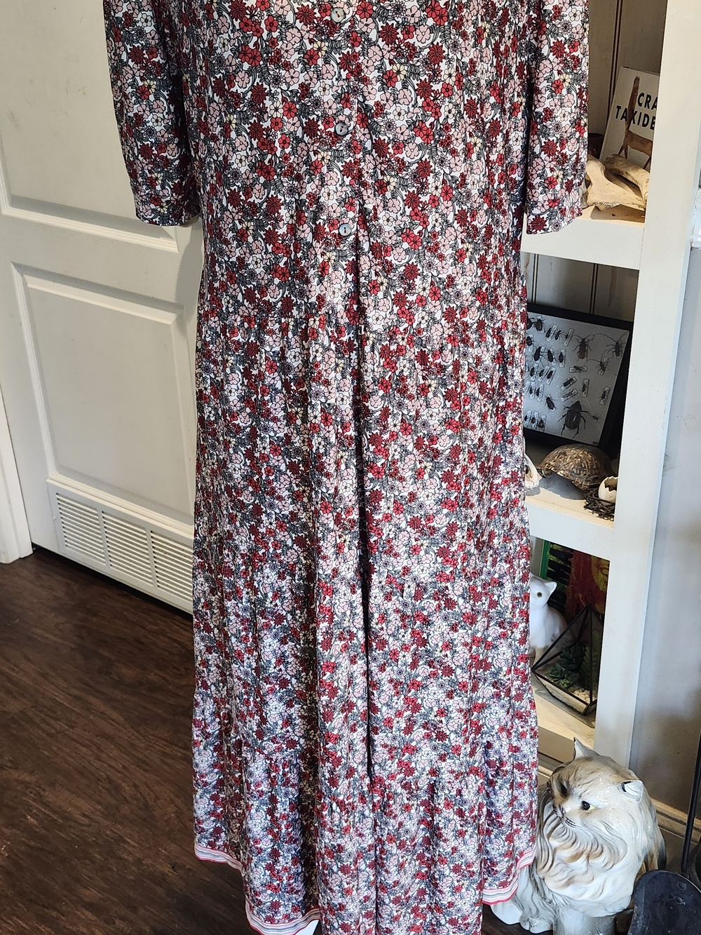 Max Studio Red Floral Button-Front Midi Dress